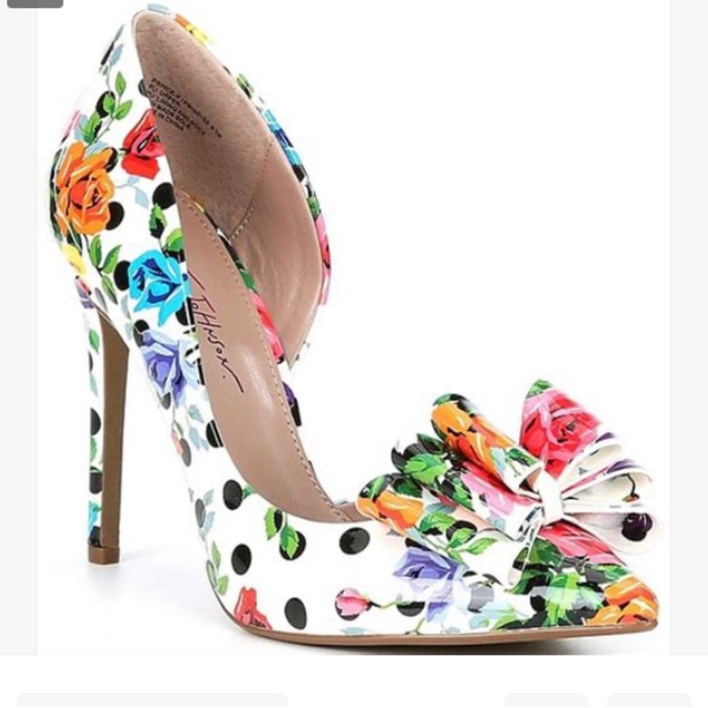 Prince Patent Polka Dot Floral Bow Detail Pumps size 8.5 new without box